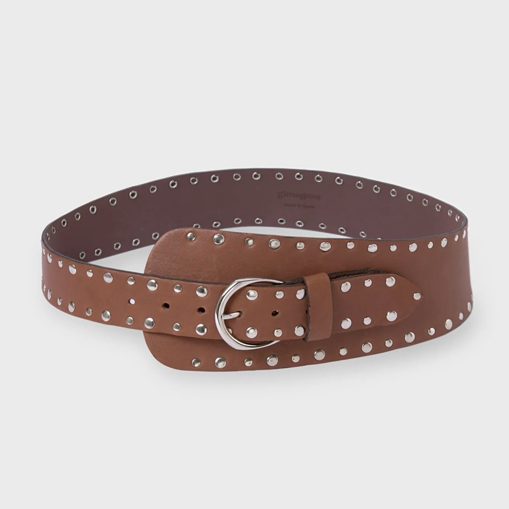 NWOT Gimaguas Casilda Belt in Brown Cognac Hazelnut Silver Stud Embellished Wide